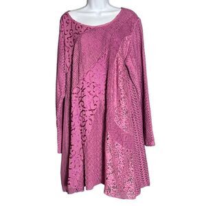 Exclusively for Signals Women's Long Sleeve Blouse Top Mini Dress Lace Pink 3X
